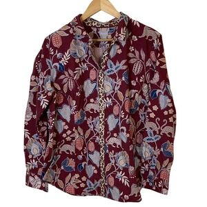 Chicos Womens No Iron Chic Stretch Button Up Shirt Size XL Leopard Floral Cotton